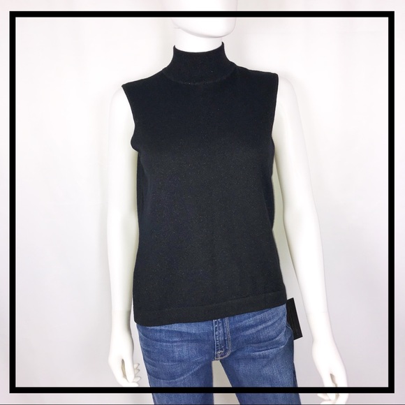 JONES NY Sleeveless, Black w Gold Shimmer TrtlNck - Picture 2 of 6